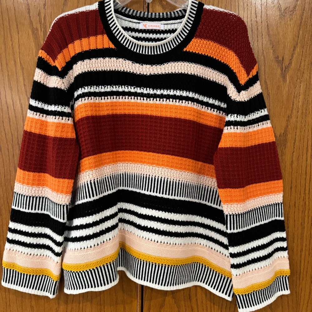 KIRUNDO Women's Medium Striped Color Block Sweater Loose Knit Pullover Oversize